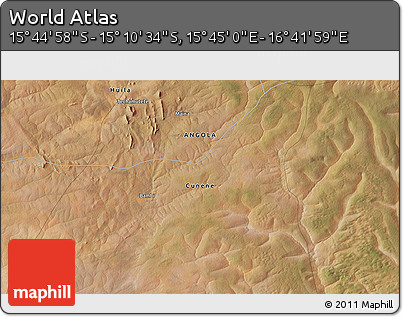 Satellite 3D Map of the Area around 15° 27' 46" S, 16° 13' 30" E