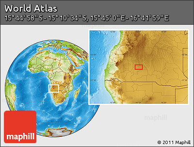 Physical Location Map of the Area around 15° 27' 46" S, 16° 13' 30" E