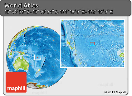 Physical Location Map of the Area around 15° 27' 46" S, 171° 46' 30" E