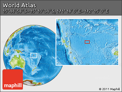 Physical Location Map of the Area around 15° 27' 46" S, 171° 46' 30" E