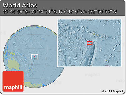 Savanna Style Location Map of the Area around 15° 27' 46" S, 173° 19' 29" W, hill shading
