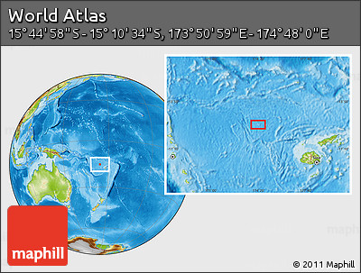 Physical Location Map of the Area around 15° 27' 46" S, 174° 19' 29" E