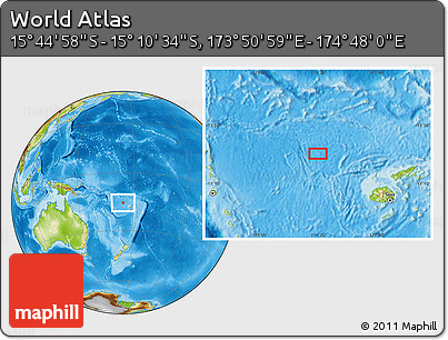 Physical Location Map of the Area around 15° 27' 46" S, 174° 19' 29" E