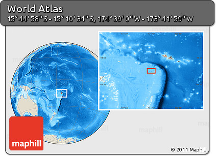 Shaded Relief Location Map of the Area around 15° 27' 46" S, 174° 10' 30" W