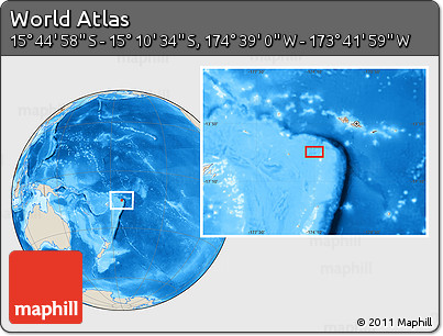 Shaded Relief Location Map of the Area around 15° 27' 46" S, 174° 10' 30" W