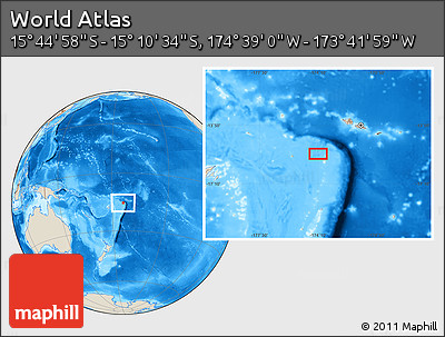 Shaded Relief Location Map of the Area around 15° 27' 46" S, 174° 10' 30" W