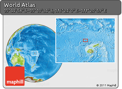 Physical Location Map of the Area around 15° 27' 46" S, 176° 52' 30" E