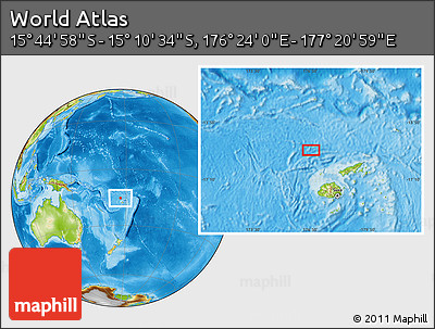 Physical Location Map of the Area around 15° 27' 46" S, 176° 52' 30" E