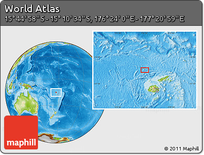 Physical Location Map of the Area around 15° 27' 46" S, 176° 52' 30" E