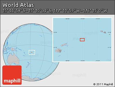 Gray Location Map of the Area around 15° 27' 46" S, 176° 43' 29" W