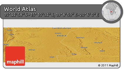 Physical Panoramic Map of the Area around 15° 27' 46" S, 19° 37' 30" E
