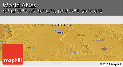 Physical Panoramic Map of the Area around 15° 27' 46" S, 19° 37' 30" E