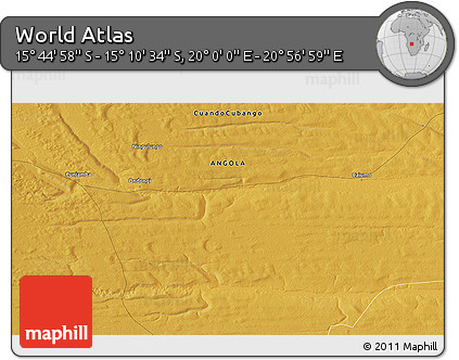 Physical 3D Map of the Area around 15° 27' 46" S, 20° 28' 30" E