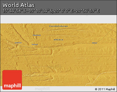 Physical 3D Map of the Area around 15° 27' 46" S, 20° 28' 30" E