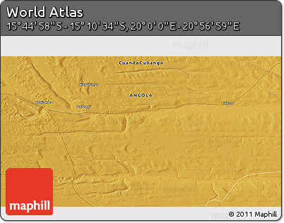 Physical 3D Map of the Area around 15° 27' 46" S, 20° 28' 30" E