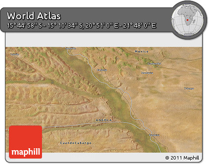 Satellite 3D Map of the Area around 15° 27' 46" S, 21° 19' 30" E