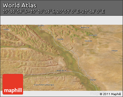 Satellite 3D Map of the Area around 15° 27' 46" S, 21° 19' 30" E