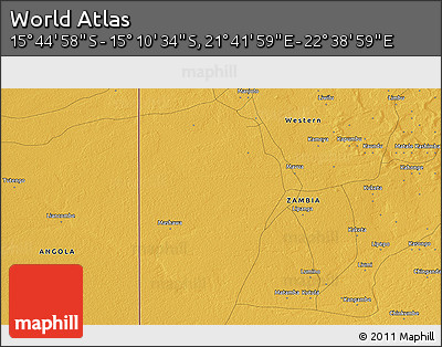 Physical 3D Map of the Area around 15° 27' 46" S, 22° 10' 29" E