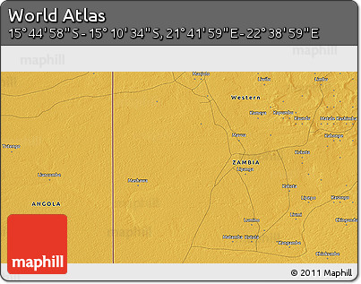 Physical 3D Map of the Area around 15° 27' 46" S, 22° 10' 29" E