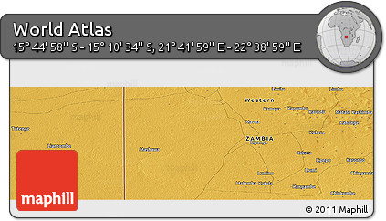 Physical Panoramic Map of the Area around 15° 27' 46" S, 22° 10' 29" E