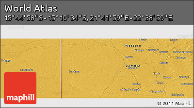 Physical Panoramic Map of the Area around 15° 27' 46" S, 22° 10' 29" E