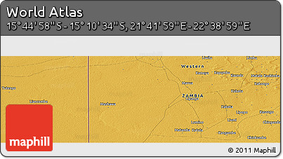 Physical Panoramic Map of the Area around 15° 27' 46" S, 22° 10' 29" E