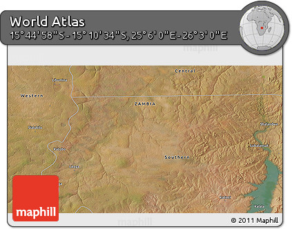 Satellite 3D Map of the Area around 15° 27' 46" S, 25° 34' 30" E