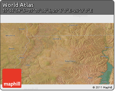 Satellite 3D Map of the Area around 15° 27' 46" S, 25° 34' 30" E