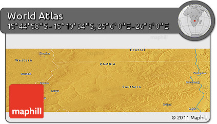 Physical Panoramic Map of the Area around 15° 27' 46" S, 25° 34' 30" E