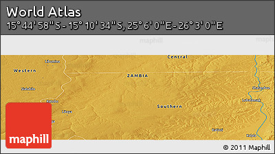 Physical Panoramic Map of the Area around 15° 27' 46" S, 25° 34' 30" E
