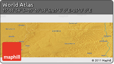 Physical Panoramic Map of the Area around 15° 27' 46" S, 25° 34' 30" E