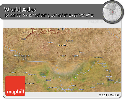 Satellite 3D Map of the Area around 15° 27' 46" S, 27° 16' 29" E