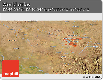Satellite 3D Map of the Area around 15° 27' 46" S, 28° 7' 30" E