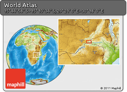 Physical Location Map of the Area around 15° 27' 46" S, 29° 49' 30" E