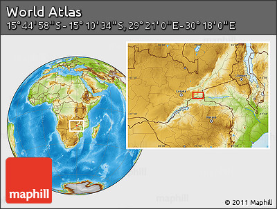 Physical Location Map of the Area around 15° 27' 46" S, 29° 49' 30" E