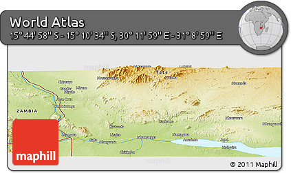 Physical Panoramic Map of the Area around 15° 27' 46" S, 30° 40' 29" E