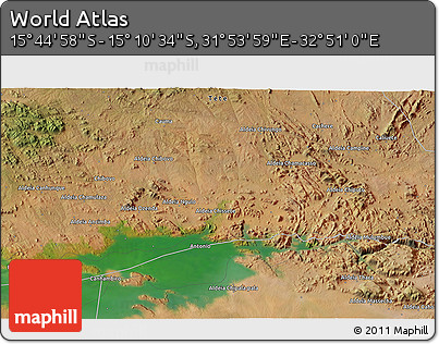 Satellite 3D Map of the Area around 15° 27' 46" S, 32° 22' 30" E