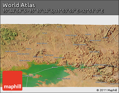 Satellite 3D Map of the Area around 15° 27' 46" S, 32° 22' 30" E