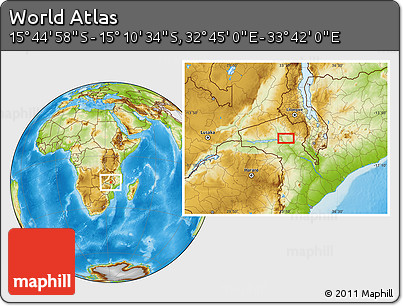 Physical Location Map of the Area around 15° 27' 46" S, 33° 13' 30" E