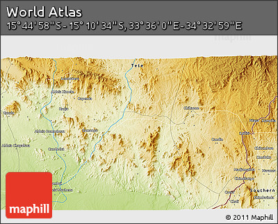 Physical 3D Map of the Area around 15° 27' 46" S, 34° 4' 30" E