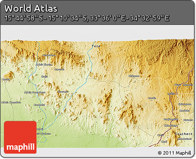 Physical 3D Map of the Area around 15° 27' 46" S, 34° 4' 30" E