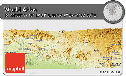Physical Panoramic Map of the Area around 15° 27' 46" S, 34° 4' 30" E