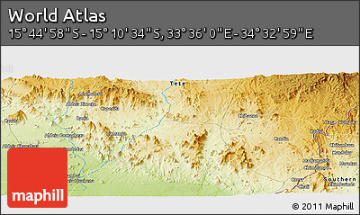 Physical Panoramic Map of the Area around 15° 27' 46" S, 34° 4' 30" E