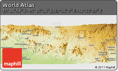 Physical Panoramic Map of the Area around 15° 27' 46" S, 34° 4' 30" E