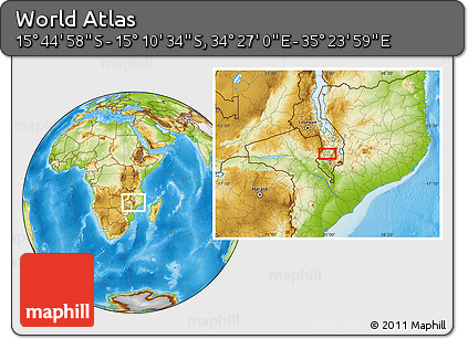 Physical Location Map of the Area around 15° 27' 46" S, 34° 55' 29" E