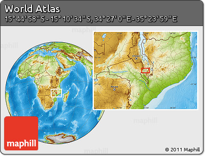 Physical Location Map of the Area around 15° 27' 46" S, 34° 55' 29" E