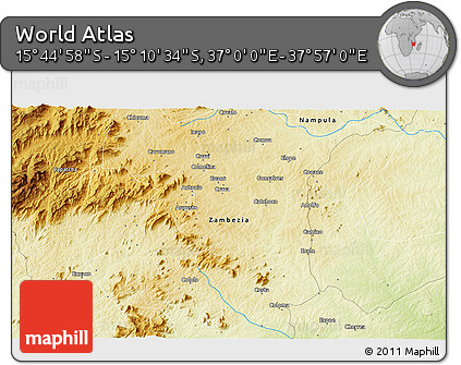 Physical 3D Map of the Area around 15° 27' 46" S, 37° 28' 30" E