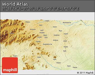 Physical 3D Map of the Area around 15° 27' 46" S, 37° 28' 30" E