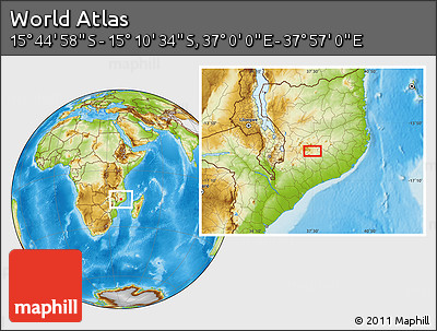 Physical Location Map of the Area around 15° 27' 46" S, 37° 28' 30" E