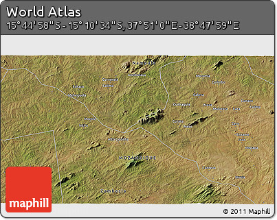Satellite 3D Map of the Area around 15° 27' 46" S, 38° 19' 30" E